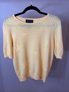 Premise Soft Pale Yellow Star Eyelet Knit Top